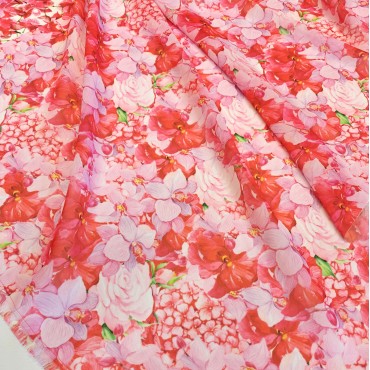 Шифон Romy акварельные цветы роза орхидея ирис гортензия