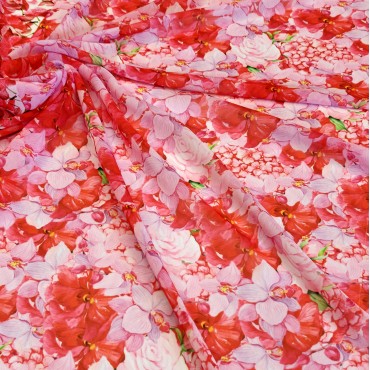 Шифон Romy акварельные цветы роза орхидея ирис гортензия