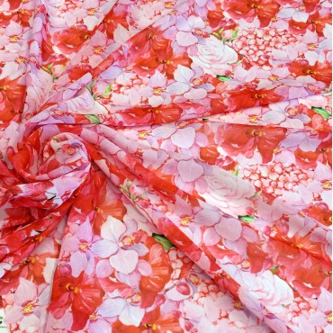 Шифон Romy акварельные цветы роза орхидея ирис гортензия