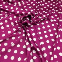 Атлас стрейч Linda темная фуксия с горошками