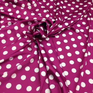 Атлас стрейч Linda темная фуксия с горошками