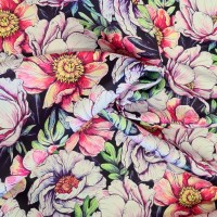 Атлас матовый Абрахам с акварельным цветочным узором