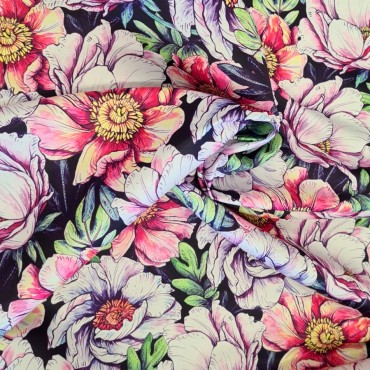 Атлас матовый Абрахам с акварельным цветочным узором