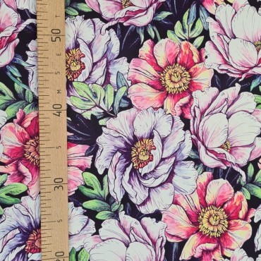 Атлас матовый Абрахам с акварельным цветочным узором