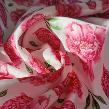 Атлас с блеском Sunshine цветочный принт Пионы