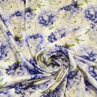 Армани шелк стрейч с бело-голубыми Пионами