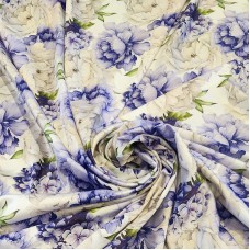 Армани шелк стрейч с бело-голубыми Пионами