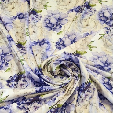 Армани шелк стрейч с бело-голубыми Пионами