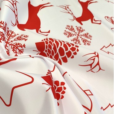 Атлас матовый Абрахам новогодний принт с оленями