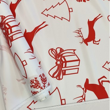 Атлас матовый Абрахам новогодний принт с оленями