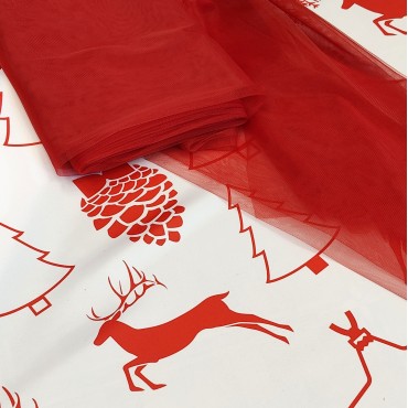 Атлас матовый Абрахам новогодний принт с оленями