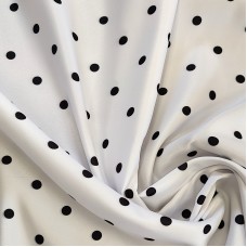 Атлас матовый Абрахам белый в мелкий черный горох