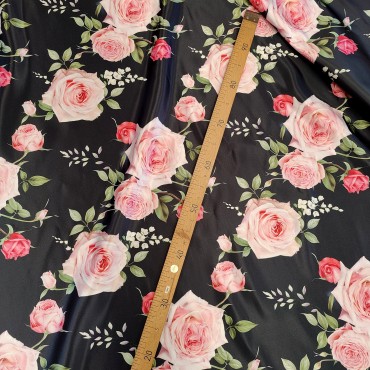 Атлас Дюпон черный с Розами