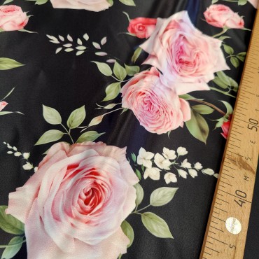 Атлас Дюпон черный с Розами