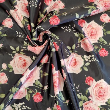 Атлас Дюпон черный с Розами