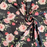 Атлас Дюпон черный с Розами