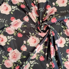 Атлас Дюпон черный с Розами