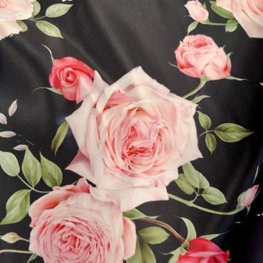 Атлас Дюпон черный с Розами