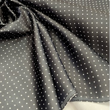 Атлас матовый Абрахам черный в мелкий белый горох