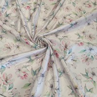 Атлас Дюпон с принтом цветочки яблони