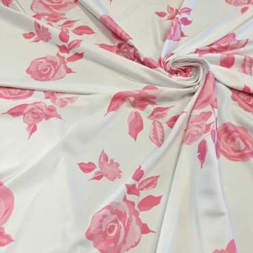 Вискозный атлас стрейч Vella с красивым принтом из роз