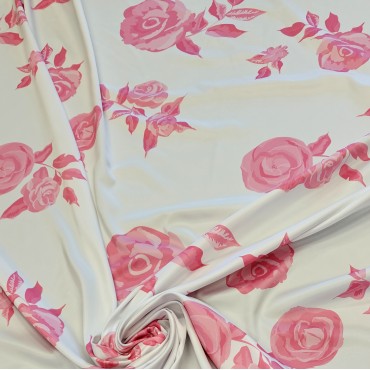 Вискозный атлас стрейч Vella с красивым принтом из роз