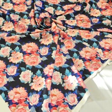 Атлас стрейч Linda с нарисованными розами и пионами