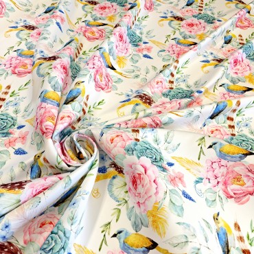 Атлас матовый Абрахам с цветочным узором Пионы