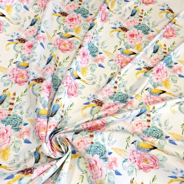 Атлас матовый Абрахам с цветочным узором Пионы