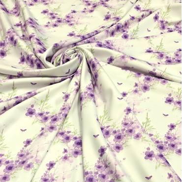 Армани шелк стрейч с акварельными фиолетовыми цветами