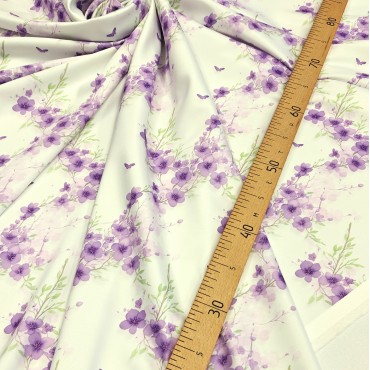 Плотный стрейч атлас Amerikan saten likra с акварельными фиолетовыми цветами
