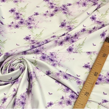 Армани шелк стрейч с акварельными фиолетовыми цветами