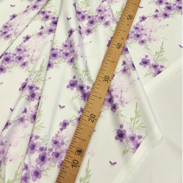 Армани шелк стрейч с акварельными фиолетовыми цветами