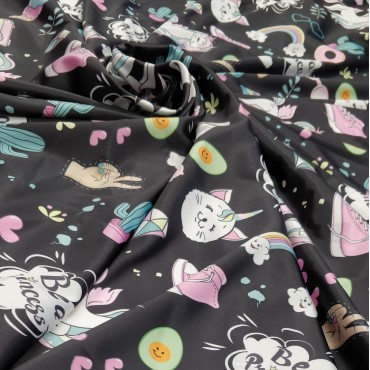 Атлас стрейч Linda с модным принтом