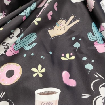 Атлас стрейч Linda с модным принтом