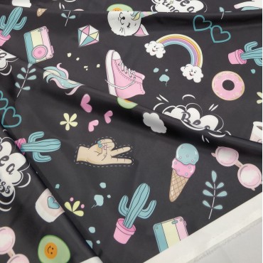 Атлас стрейч Linda с модным принтом