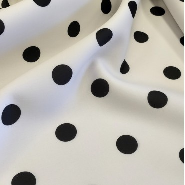 Атлас матовый Абрахам белый в черный горох