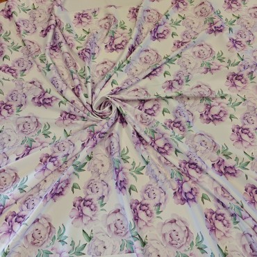 Плотный стрейч атлас Amerikan saten likra с пионами