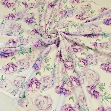 Плотный стрейч атлас Amerikan saten likra с пионами