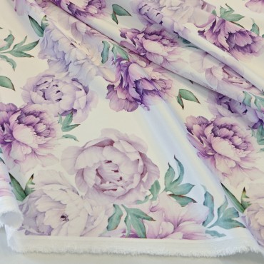 Плотный стрейч атлас Amerikan saten likra с пионами