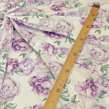 Плотный стрейч атлас Amerikan saten likra с пионами