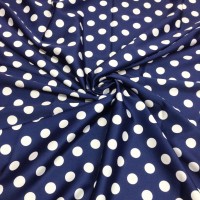 Атлас стрейч Linda темно синий с горошками