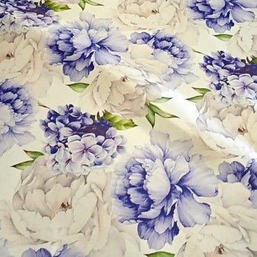 Атлас Дюпон с бело-голубыми Пионами