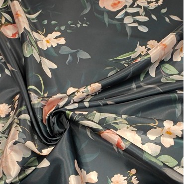 Плотный стрейч атлас Amerikan saten likra с красивым принтом розы