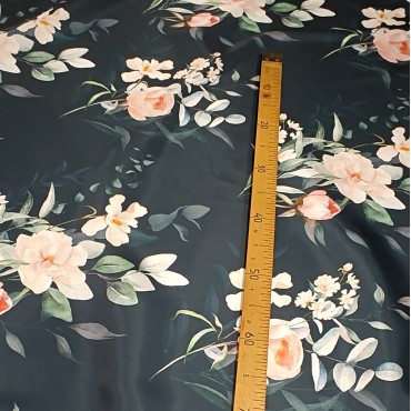 Плотный стрейч атлас Amerikan saten likra с красивым принтом розы