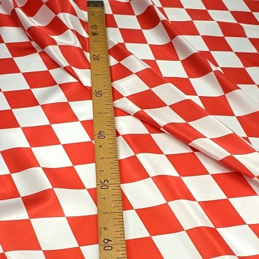 Атлас с блеском Кристалл с красно белыми ромбами