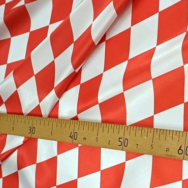 Атлас с блеском Кристалл с красно белыми ромбами