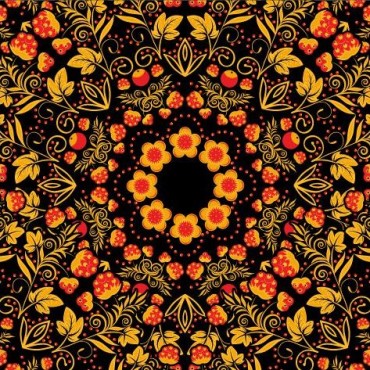 Атлас Дюпон с узором Хохлома для танцевальных костюмов