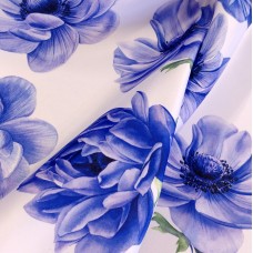 Атлас матовый Абрахам с принтом Анемона синяя