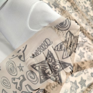 Сетка стрейч телесная с принтом